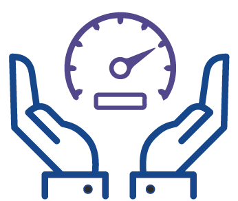 This is two hands under a dial representing performance.