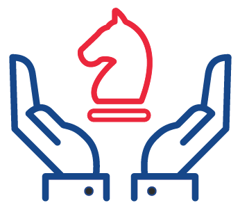 This is two hands under a chess piece representing strategy.